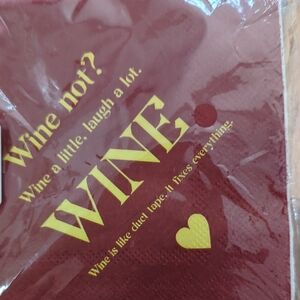 LAST CHANCE or CHARITY Wine Themed Napkins - Red and Gold NIP "Wine not?"